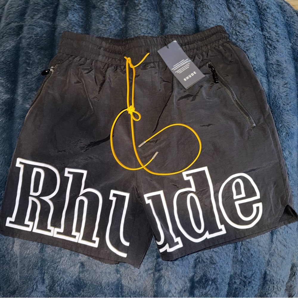 Rhude Black Shorts with Bold Yellow Accent